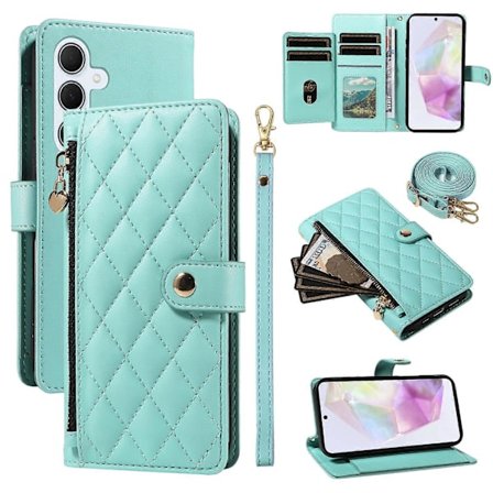 Kompatibel for Samsung Galaxy A35 5G Lommeboketui med Stropper, Rombe Lær Stativ Telefondeksel