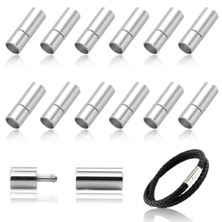Silver Cord End Caps Chain Clasp Buckle, Pack of 12 DIY Barrel Screw Clasps for Leather Rope Necklace Bracelet Slide Buckle (Silver 3 mm)