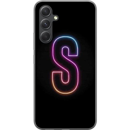 Kompatibelt Mobildeksel til Samsung Samsung Galaxy A55 Neonbokstav S i lysende rosa og blå toner mot mørk bakgrunn, stilig bokstavkunst med retrofut