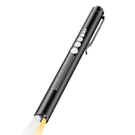 Penlygte, LED-penlygte til studerende, læger og sygeplejersker med 2 LED-lyskilder, USB-genopladelig, varmt og hvidt lys, lommeklips (sort)