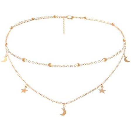 35+5cm Stjerne Måne Charm Halskjede Lagkjede Choker for Kvinner