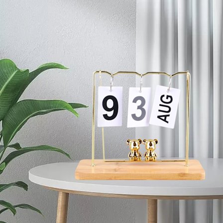 Bjørn Tre Metall Flip Kalender Daglig Flip Kalender Gjenbrukbar Evig Kalender Skrivebord Flip Kalender for Kontor Sovesal