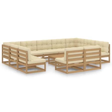 Vidaxl Loungegrupp Med Dynor 12 Delar Honungbrun Massiv Furu Brun