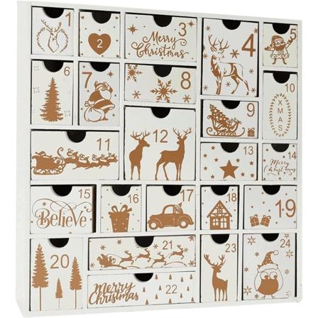 Julkalender juldekorationer, träbordsdekoration, nedräkning till jul, 24 dagars juladvent, DIY presentset för barn Pojkar Flickor - Vit