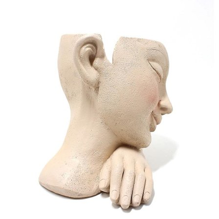 Blomsterpot med kvindeligt ansigt i sovende stilling til kontor og sukkulenter