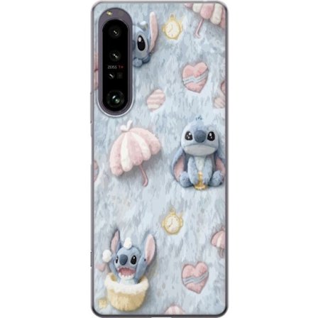 Kompatibel Mobilcover til Sony Xperia 1 IV Stitch mønster med hjerter, paraplyer og pastelfarvet blød baggrund