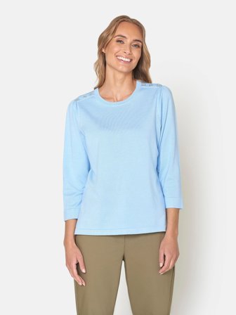 SIGNATURE - 3/4 Ærmet Strik - Blå - Knap Detalje (Fejl i XL Stock)