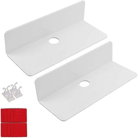 Vegghylle uten boring, 2 pakker små hyller, akryl flytende hylle for stue/soverom/kontor/kjøkken, hvit