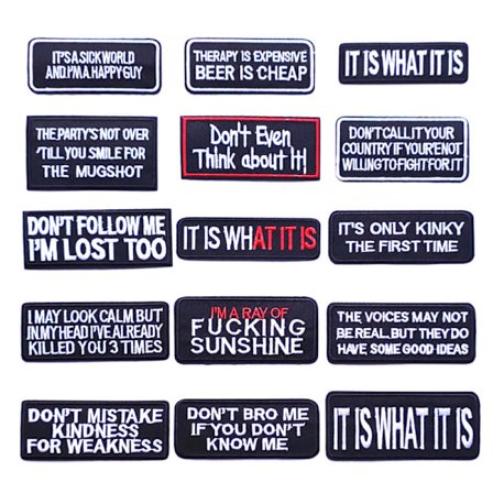 Stryge-på-lapper 15 stk. Assorterede Stryge-på-ordlapper til Motorcykel