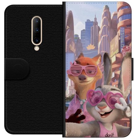 Yhteensopiva Lompakkokotelo OnePlus OnePlus 7 Pro Animoituja eläimiä aurinkoisessa kaupunkiympäristössä, joilla on pinkit aurinkolasit ja positii