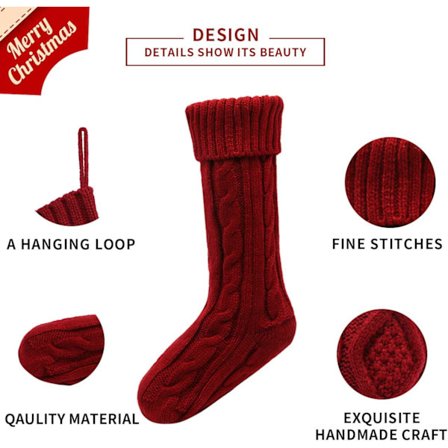 Julestrømper, 4-pakning Julestrømpe 45 cm Stor Kabelstrikket Strømpepynt til Familieferie Julefestdekor, Krem og