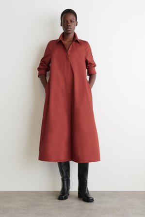 COS Femme Robe-Chemise Longue Volumineuse in Rouge