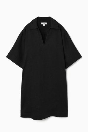 COS Women's Open Collar Linen Shirt Dress in Black