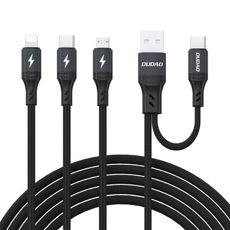 Dudao L3W USB-A/USB-C til Lightning/USB-C/MicroUSB 66W-kabel - sort