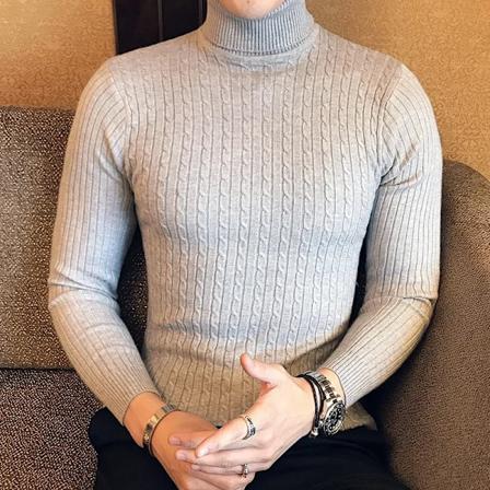 2023 Koreansk Slim Solid Farve Turtleneck Trøje Mænd Vinter Langærmet Varm Strik Klassisk Solid Casual Bundtrøje Skjorte Creamy-white Asian Size XL