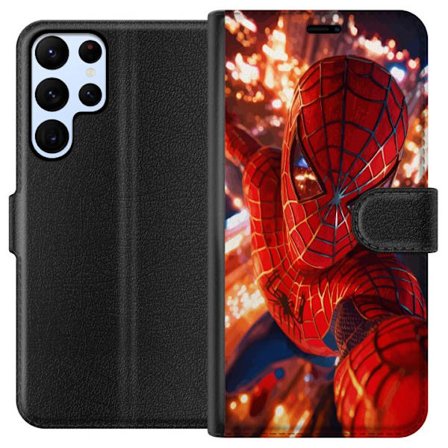 Kompatibelt Plånboksfodral till Samsung Samsung Galaxy S24 Ultra Spider Man i intensiv action med gnistrande ljus och dynamiskt perspektiv i filmisk