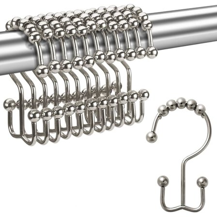 12 Duschdraperikrokar, Rostfritt Stål Gable Ball Gardin