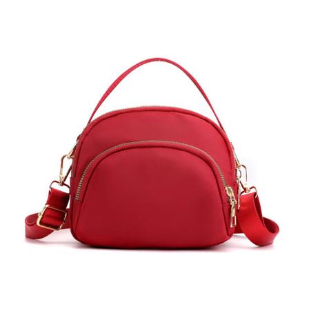 Naisten crossbody-puhelinlaukku (punainen), naisten tyttöjen olkalaukku nailonlompakko vetoketjutasku, 3-kerroksinen vetoketjullinen 