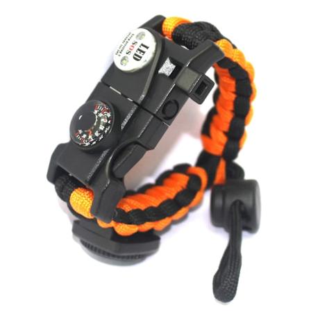 Overlevelsesparacord-armbånd, brannstarter, vanntett SOS-lys, kompass, fløyte, 20 i 1, utendørs ultimate taktisk overlevelsesutstyrsett, gave Black-