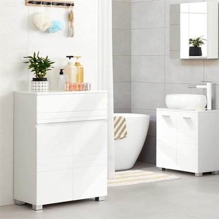 Badeværelsesskab med skuffe og dobbeltdøre – Hvid