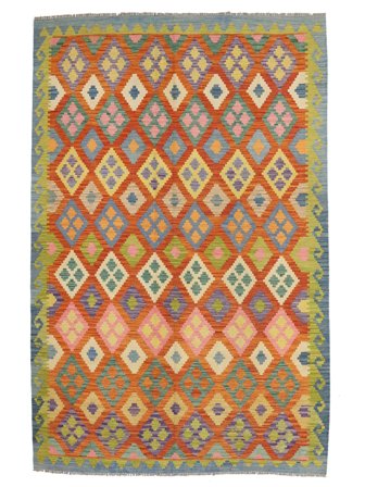 Oriental Kilim Afghan Old Style Rug 207X298 Dark Green/Orange Wool, Afghanistan