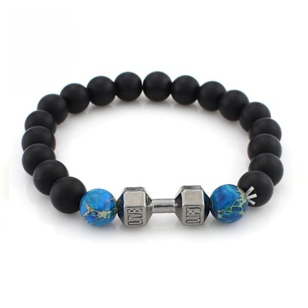 Trendy Dumbbell Armbånd Gunmetal Black Stone Perler