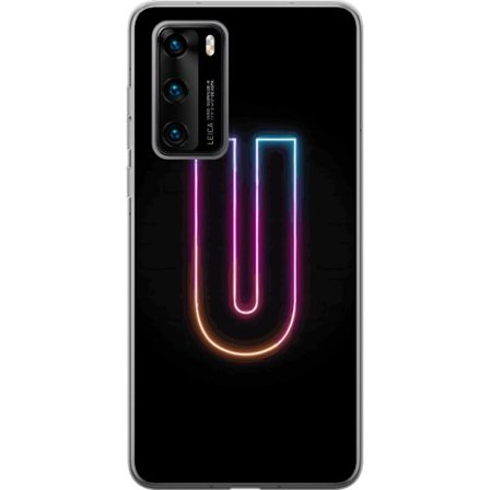 Kompatibel Mobilcover til Huawei Huawei P40 Minimalistisk neonbogstav U i farverig lyseffekt mod sort baggrund