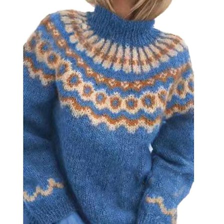 Dame Strikket Nordisk Genser Rullekrage Jumper Pullover Vintertopper