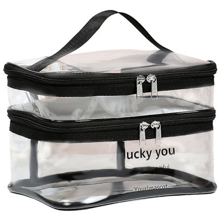 Kosmetikkveske med dobbelt lag, bærbar, multifunksjonell oppbevaring, vaske-kosmetikkveske, laget av PU