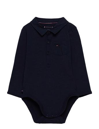 Baby Poplin Collar Body L/S Bodies Long-sleeved Blå Tommy Hilfiger
