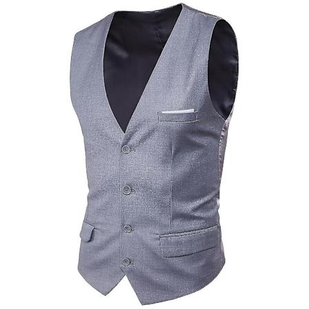 Plus Size Herrevest i Ensfarget Stoff, Enkeltbryst, Forretningsvest - WELLNGS Lysegrå Light grey XL