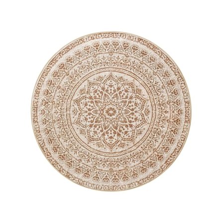 Rootz Pyöreä Boho Style Matto - Cappuccino Beige - Polyesterihuopa TPR - Kevyt - 120 cm Halkaisija - 1,6 kg - Sisä-ulkomatto