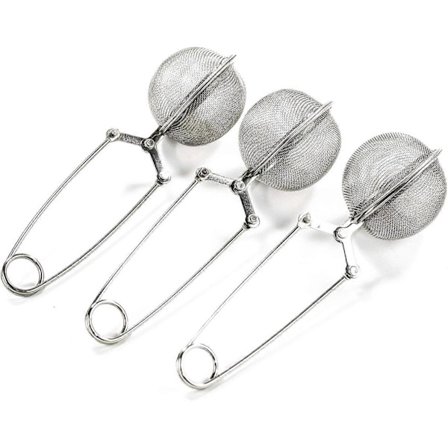 3-pakning Mesh Snap Ball te-sil med håndtak for løs te og krydder, te-infusjonsfilter i rustfritt stål