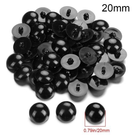 50 kpl mustat turvasilmät nukeille, 20 mm - WELLNGS 20mm