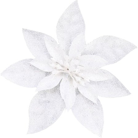 (Hvit, 15CM) 10 stk Glitter Juleblomster med Kunstig Po