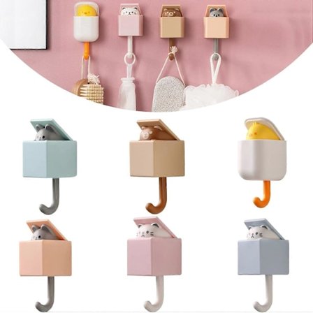 6 stk. Søt kjæledyrkrok - Håndklekroker for bad Lim - Katt, Kylling, Bjørn, Mus - Krok, Kreativ limkrok for jakke, skjerf, hatt, håndkle, nøkkel, fo