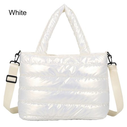 Puffer Tote Bag Quiltet Puffy Handbag WHITE