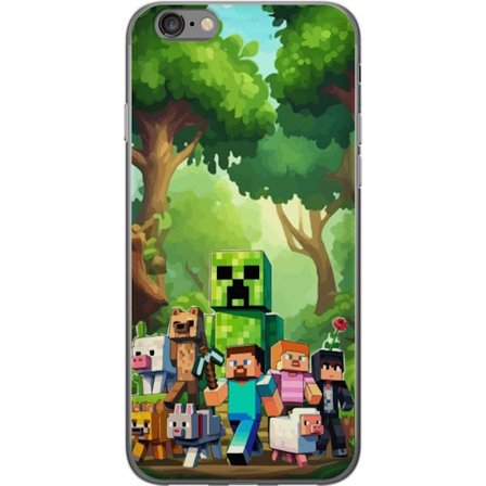 Kompatibelt Mobildeksel til Apple iPhone 6 Blokkete pikselerte spillverden med grønne figurer og dyr i frodig skogsmiljø