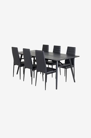 Venture Home - Spisegruppe Sleek med 6 spisebordsstole Slim - Sort - Spisegrupper - Fra Homeroom