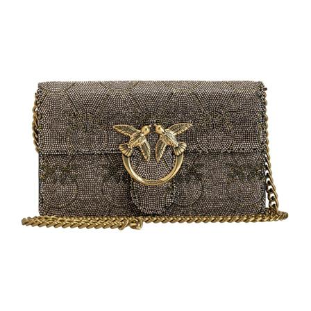 Pinko Pocket Love Tas Shiny Logo , Grijs , Dames , Maat: ONE Size Schoudertassen