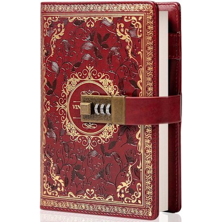 Vintage Lærjournal Notatbok Med Kombinasjonslås, B6 Preget Blomst Hemmelig Dagbok Vin
