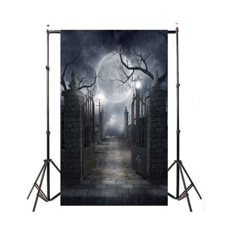 Halloween Night Full Moon Backdrop Mörk Trä Kyrkogård Fotografi Bakgrund Hemsökt Läskig Kyrkogård Fest Banner Halloween Fest Dekoration Pho
