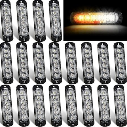 20 Pak Led Nødstroblinklys 6 Led Ravhvid Overflademontering Blinkende Lys Advarsel Nød Better1