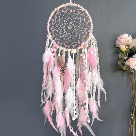 Drømmefanger til piger Boho Drømmefanger Vægophæng Pink Fjer Drømmefanger Håndlavet Drømmefanger