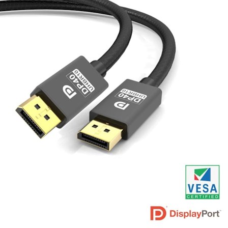 NORDIC CERTIFICEREDE KABLER 50cm VESA Certified nylon flettet Displayport 2.1 kabel DP40 UHBR10 40Gbps 8K60Hz 4K144Hz