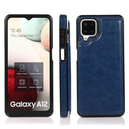 Exklusivt Smidigt Skal med Kortfack - Samsung Galaxy A12 Marinblå
