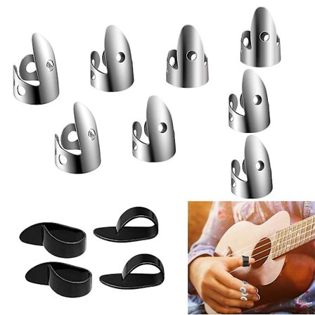 Stål Guitar Finger Plektre Sæt, Inklusive Rustfrit Stål Finger Plektre og Plastik Tommelfinger Plektre, Justerbar Banjo Finger Plekter [db]