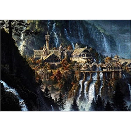 Tranquil Series - Waterfall Town Trepussel i Tre - Trepussel til Graduation eller Bursdag, Hjemmedekor - 1000 Delers Puslespill for Voksne