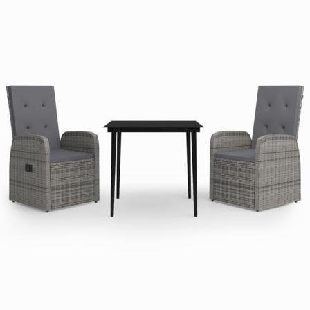 Vidaxl Matgrupp För Trädgården Med Dynor 3 Delar Grå Grå