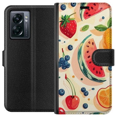 Kompatibel Tegnebogsetui til OnePlus Nord N300 Legesyg frugtillustration med vandmelon, citrus, jordbær, kirsebær og bær